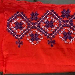 Stunning hijab scarf vivid orange red with handmade embroidery